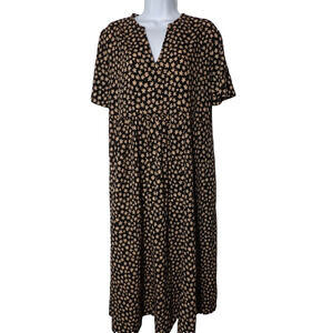 MNG Sz 8 Sundress Square Neck Floral Black Pink Midi Shift Cottage Core Prairie